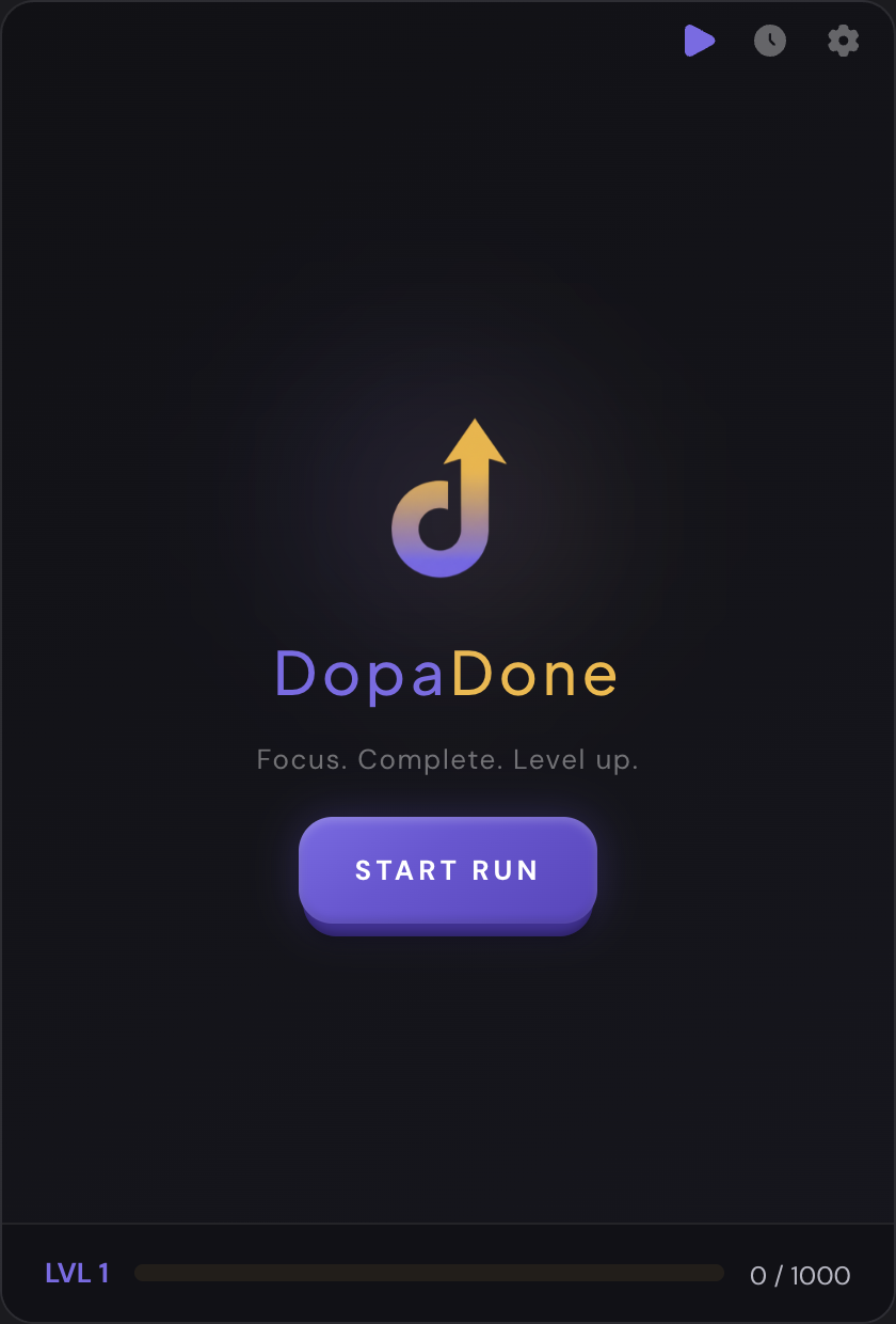 Idle screen with Start Run button