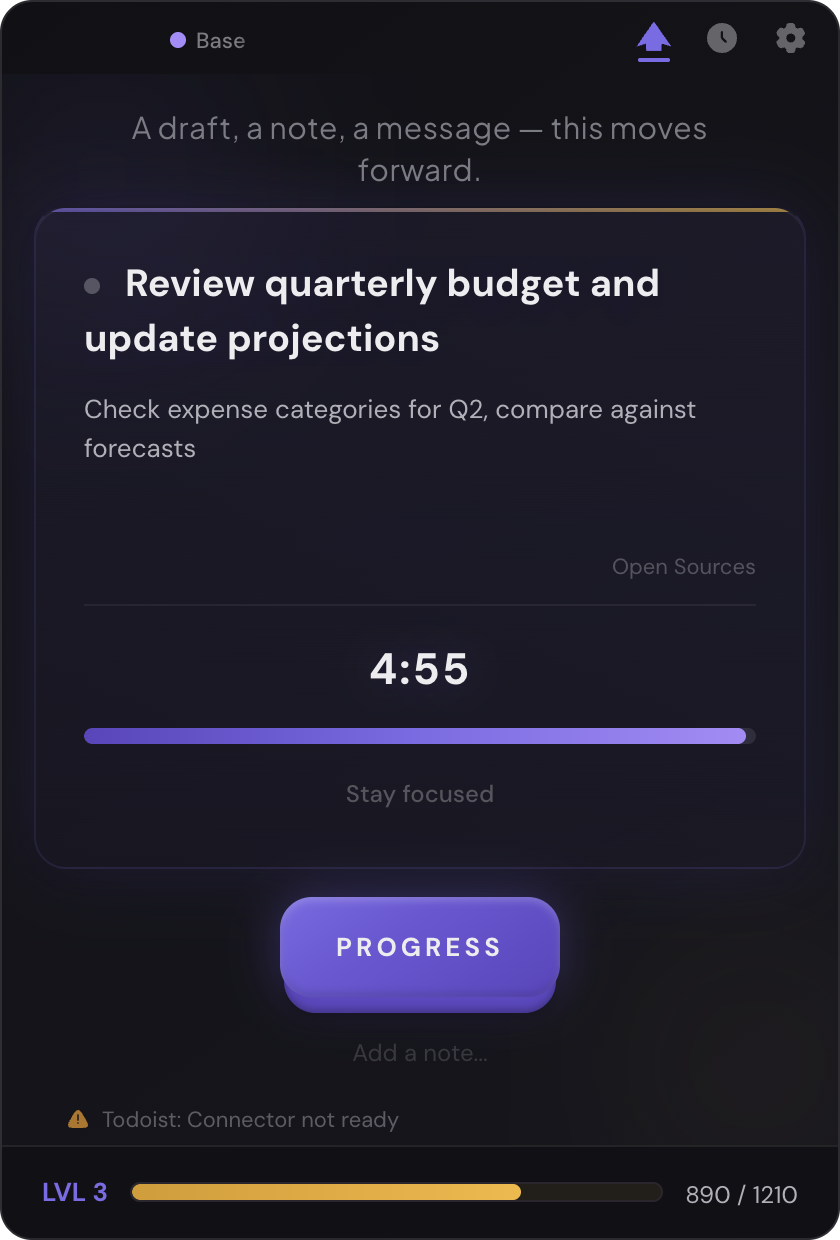 Task screen at Level 2 with XP progress
